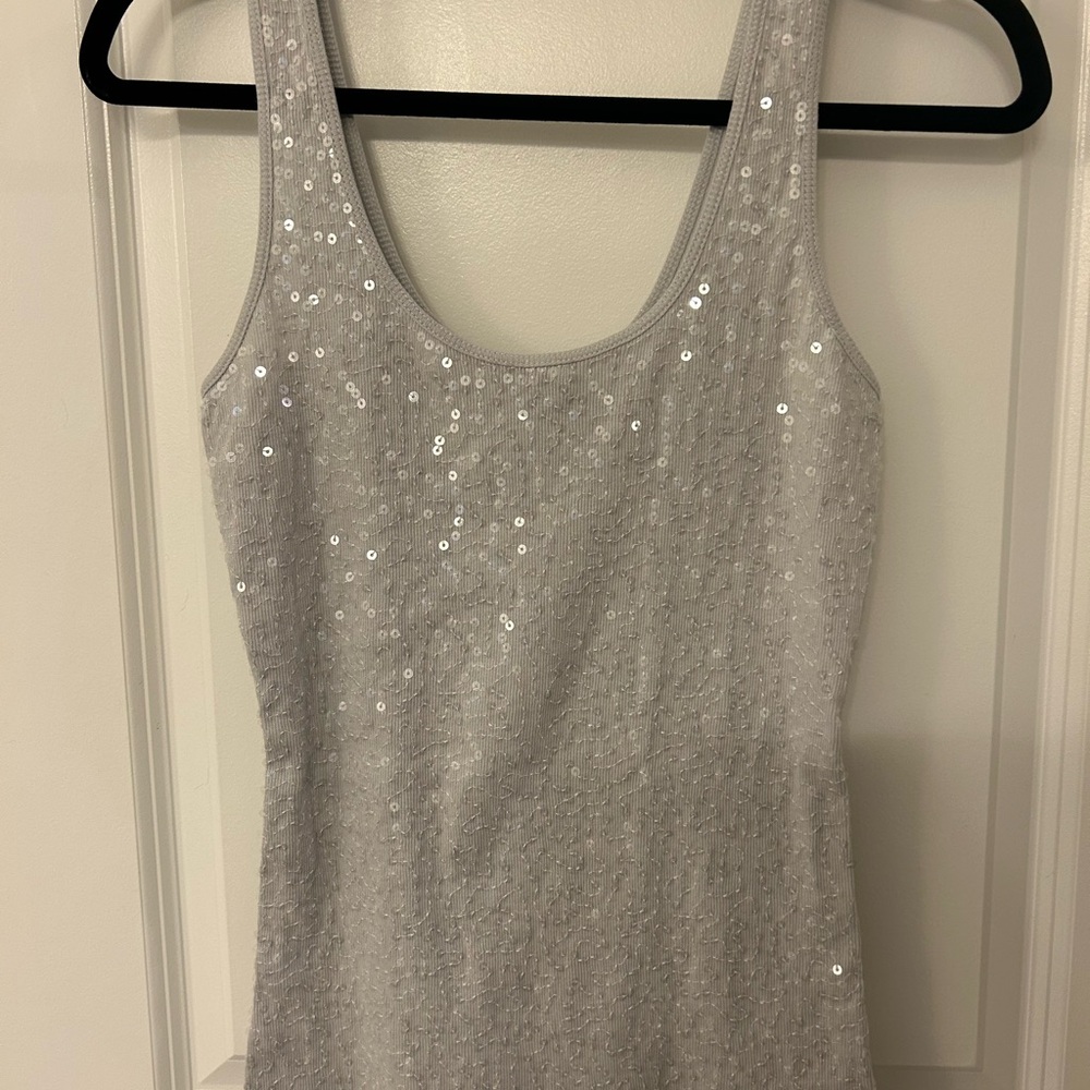 Express Light Gray Sequin Tank Top – Size Medium